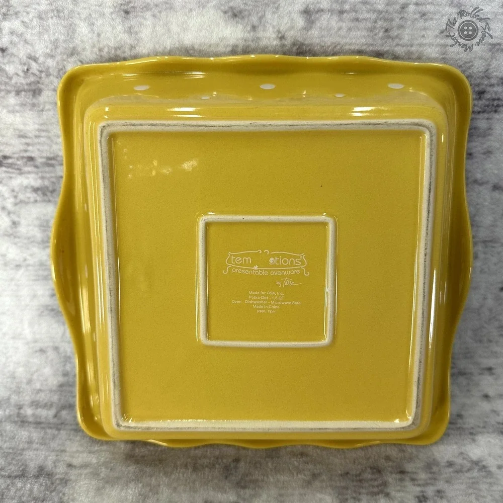 Temptations 6 piece 8x8 9x9‎ Baking Dishes Wire Racks & Trivets Yellow Polka Dot